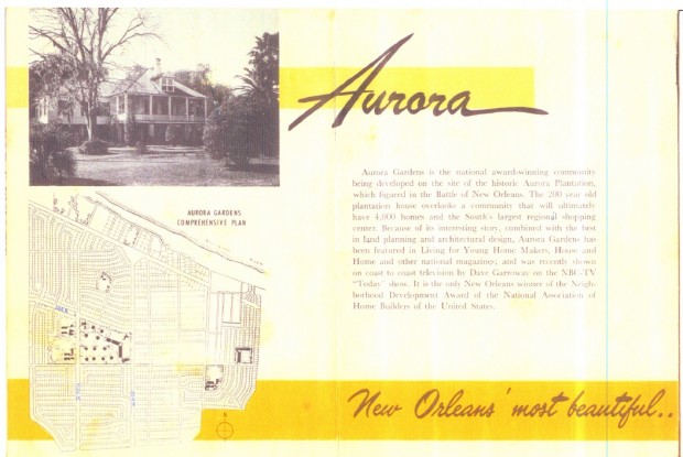 Original marketing flyer for Aurora Gardens in Algiers LA