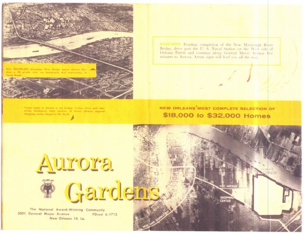 Original marketing flyer for Aurora Gardens, Algiers LA
